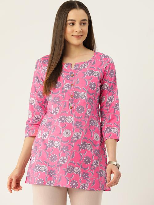 women printed three quarter sleeve straight kurti - 21979026 - Standard Image - 0