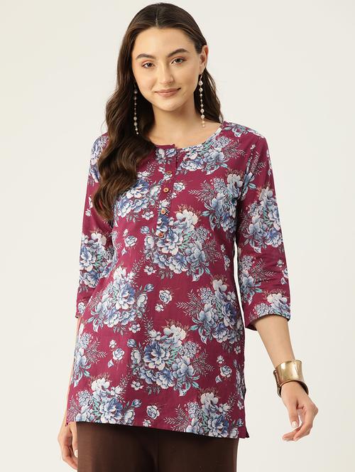 women printed three quarter sleeve straight kurti - 21979029 -  Standard Image - 0