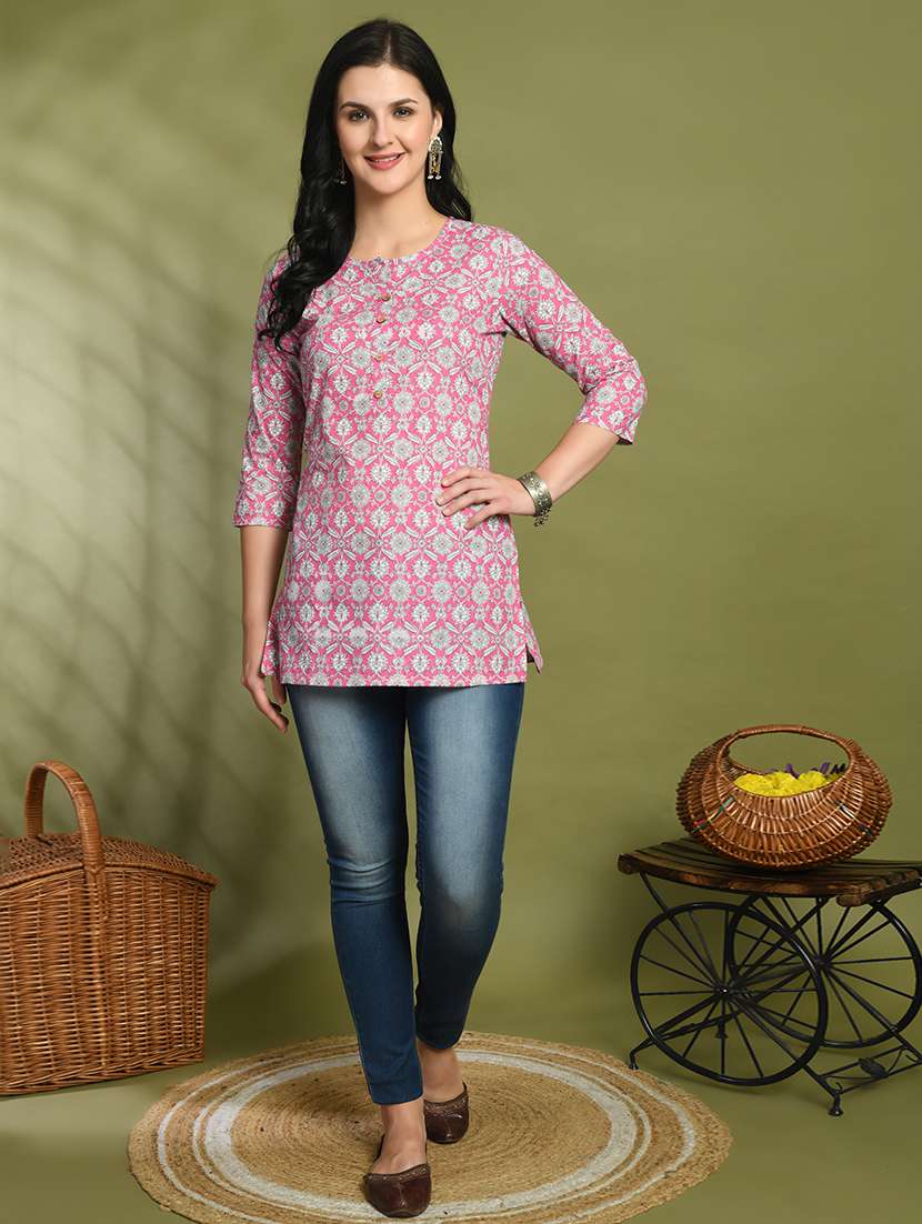 women printed three quarter sleeve straight kurti - 21979032 - Standard Image - 5