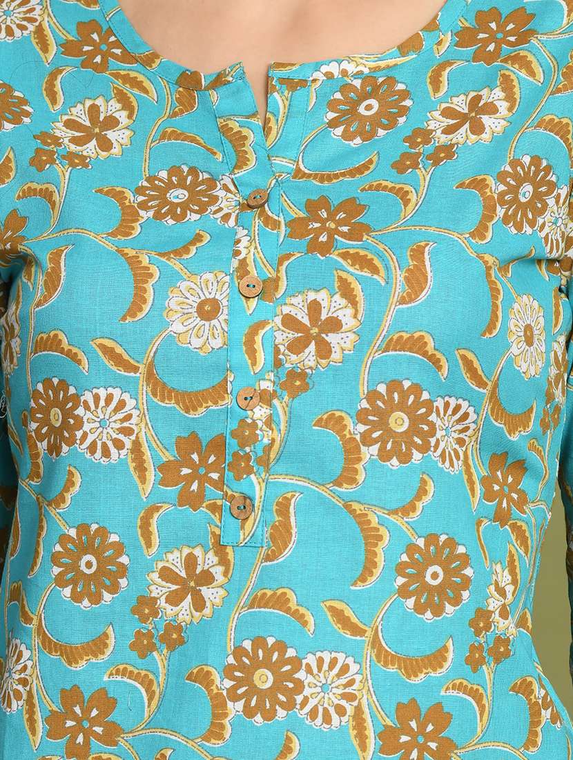 women printed three quarter sleeve straight kurti - 21979033 - Standard Image - 3