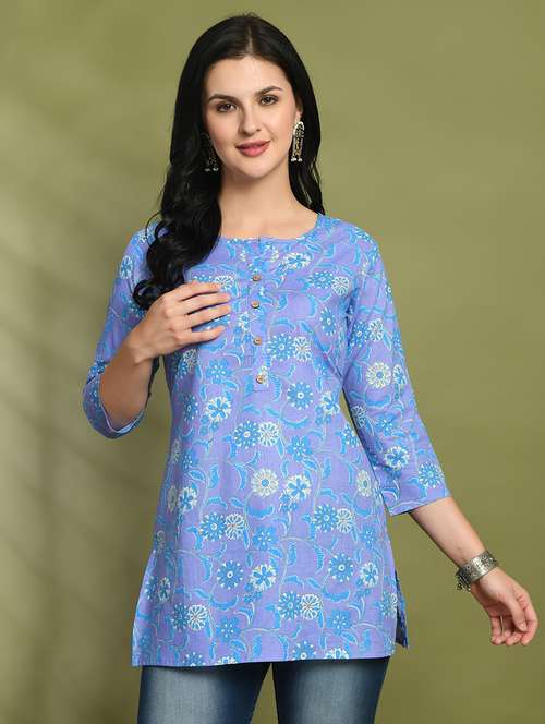 women printed three quarter sleeve straight kurti - 21979034 -  Standard Image - 0