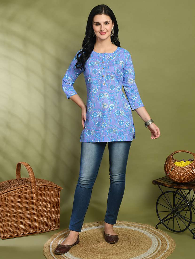 women printed three quarter sleeve straight kurti - 21979034 -  Standard Image - 5