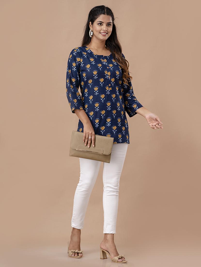 women printed three quarter sleeve straight kurti - 21979037 - Standard Image - 5