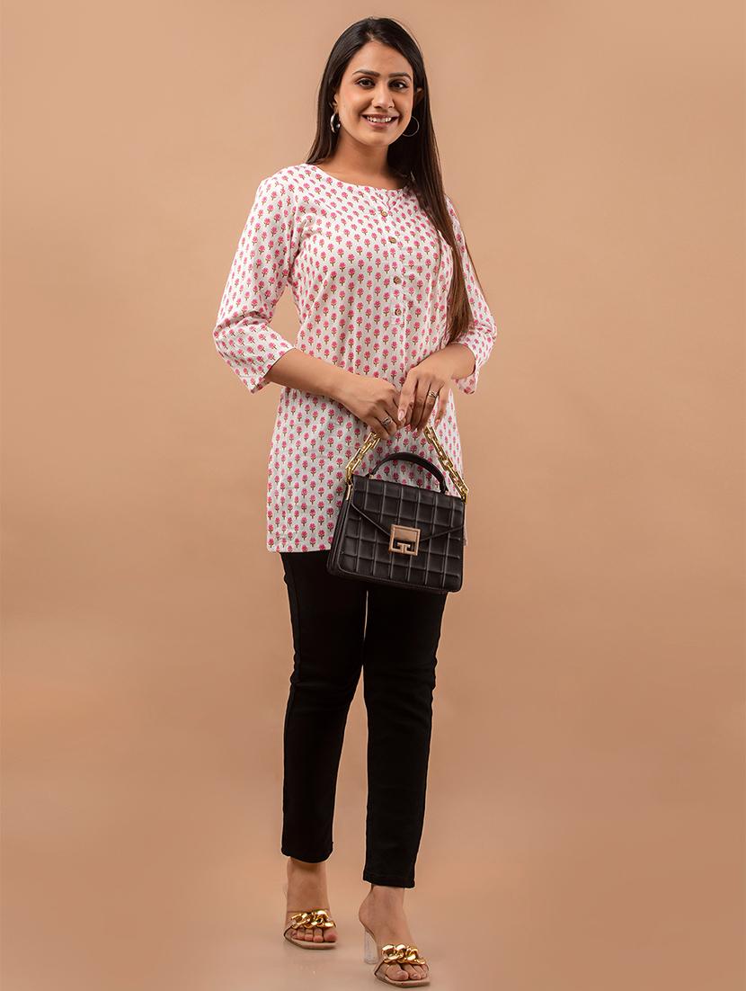 women printed three quarter sleeve straight kurti - 21979041 - Standard Image - 5