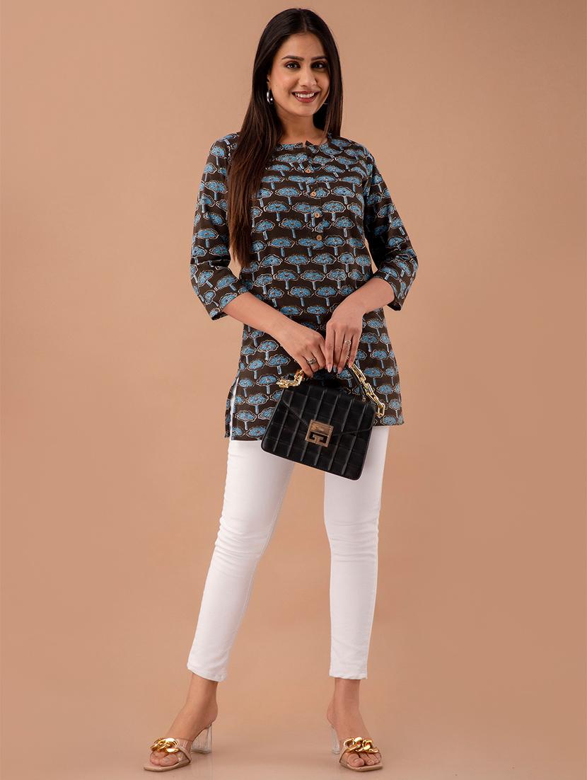 women printed three quarter sleeve straight kurti - 21979042 - Standard Image - 5