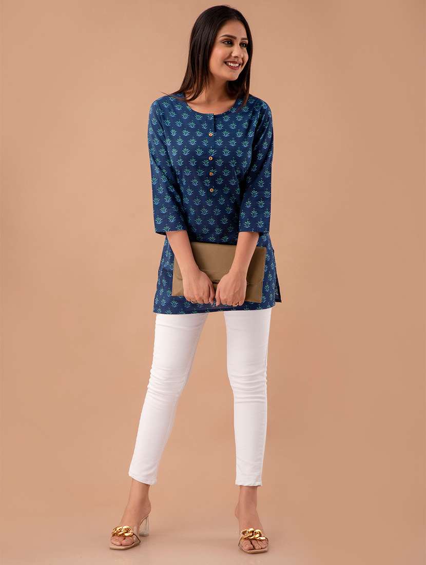 women printed three quarter sleeve straight kurti - 21979043 - Standard Image - 5