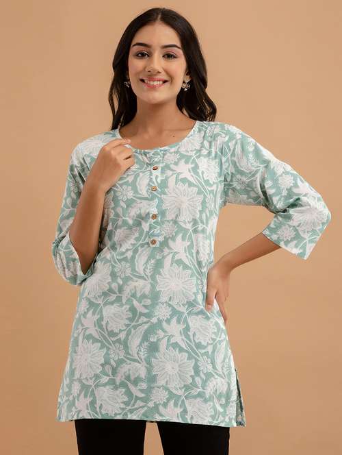 women printed three quarter sleeve straight kurti - 21979044 -  Standard Image - 0