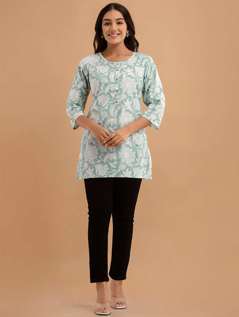 women printed three quarter sleeve straight kurti - 21979044 -  Standard Image - 5