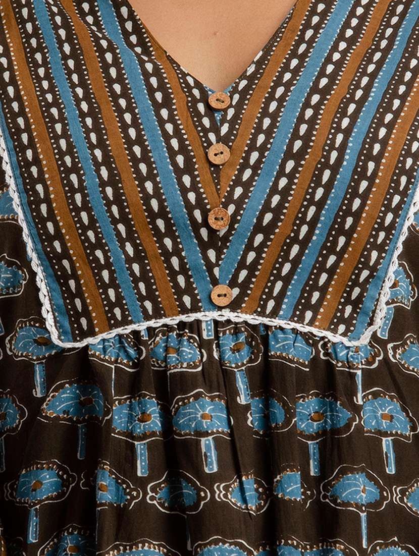 women printed three quarter sleeve a-line kurti - 21979051 -  Standard Image - 3