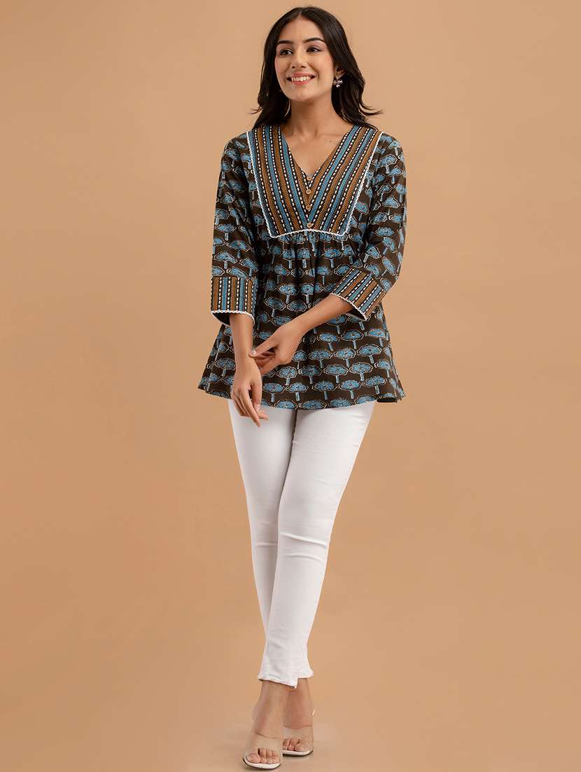 women printed three quarter sleeve a-line kurti - 21979051 -  Standard Image - 5