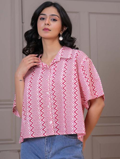 women chevron printed short sleeve shirt top - 21979211 - Standard Image - 0