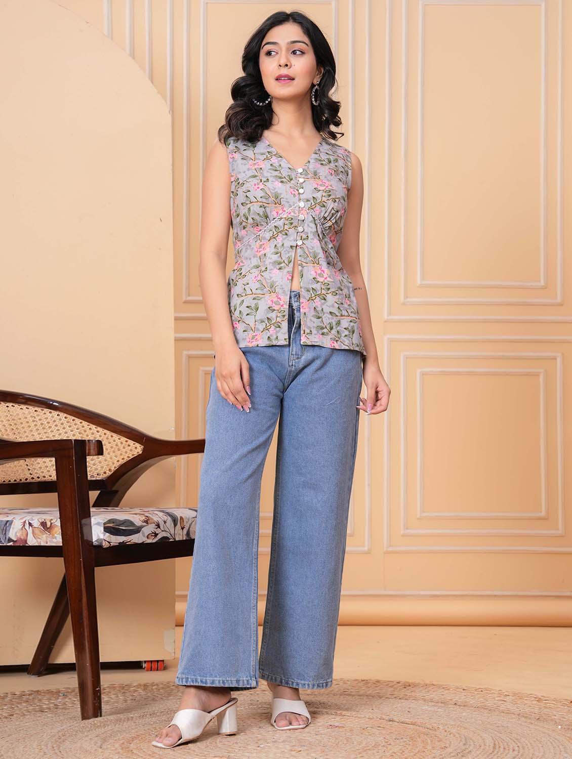women floral sleeveless a line ethnic top - 21979213 - Standard Image - 5