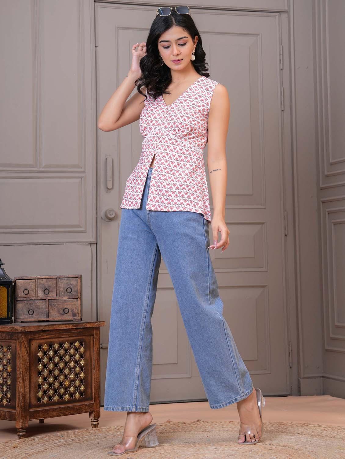 women floral sleeveless a line ethnic top - 21979219 - Standard Image - 5