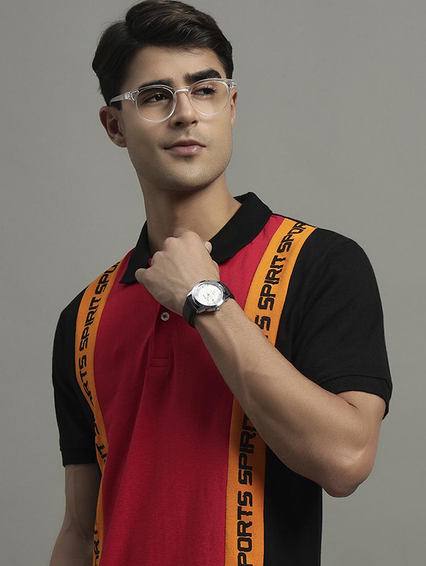 men color blocked short sleeve polo t-shirt - 21979234 -  Zoom Image - 0