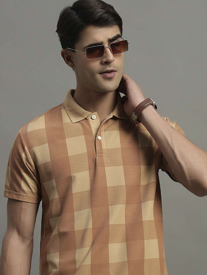men checkered short sleeve polo t-shirt