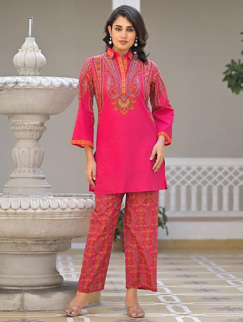 women printed three quarter sleeve ethnic co-ord set - 21979252 - Standard Image - 0