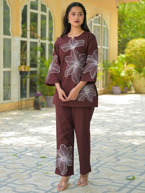 women floral three quarter sleeve ethnic co-ord set - 21979263 - Standard Image - 0