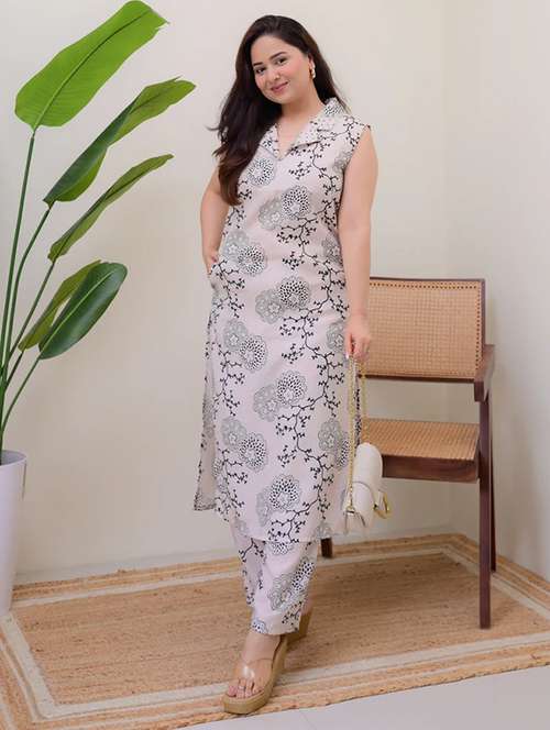 women floral printed sleeveless kurta pant set - 21979266 - Standard Image - 0