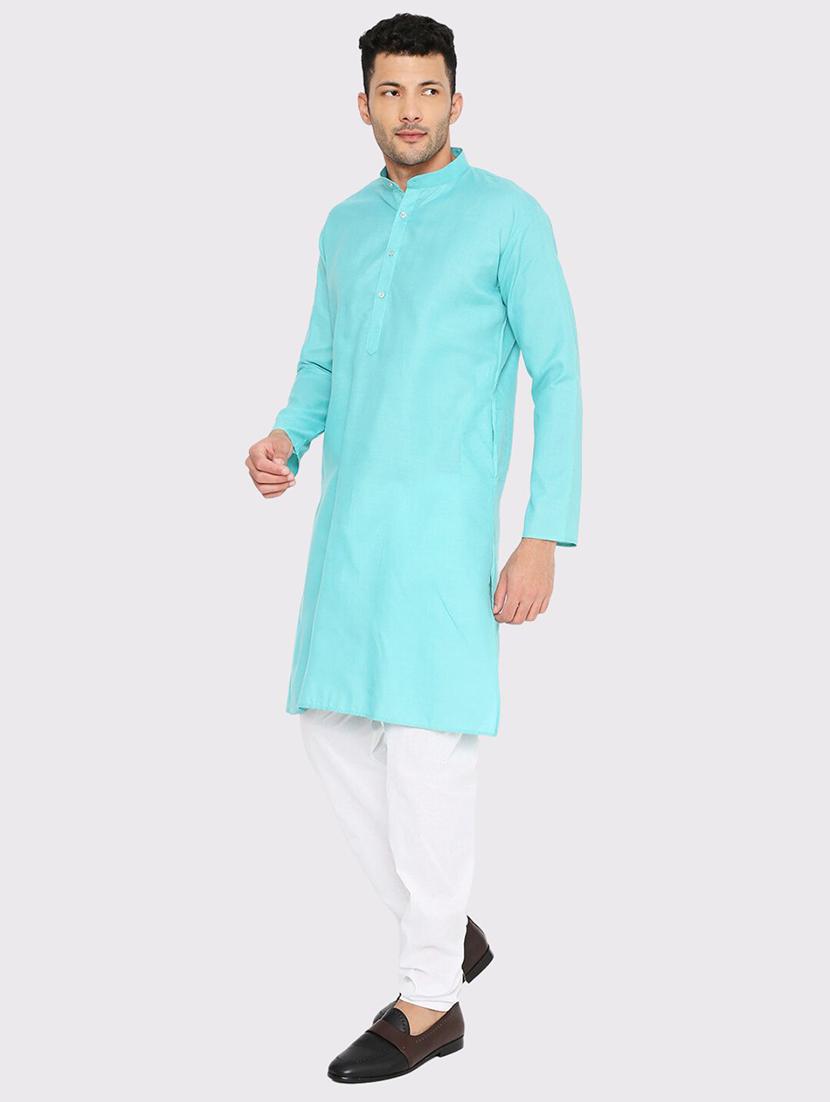 men solid mandarin neck long kurta - 21979278 - Standard Image - 3