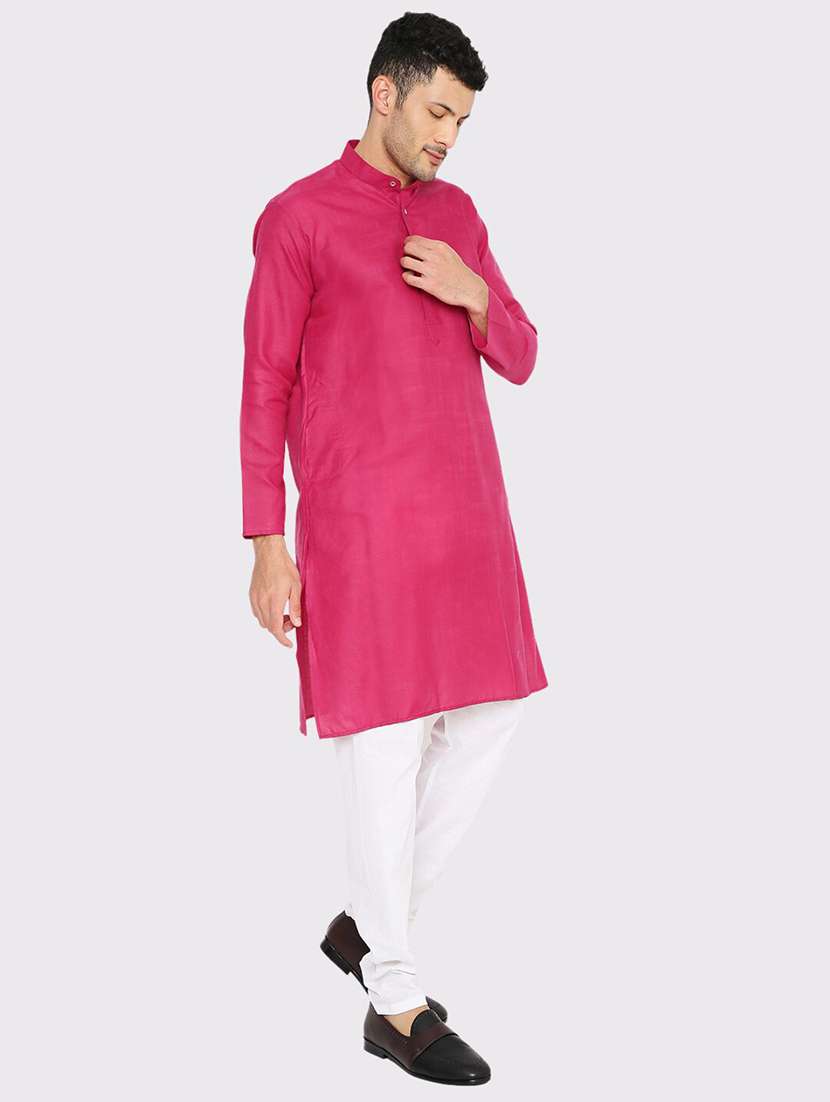 men solid mandarin neck long kurta - 21979280 - Standard Image - 3