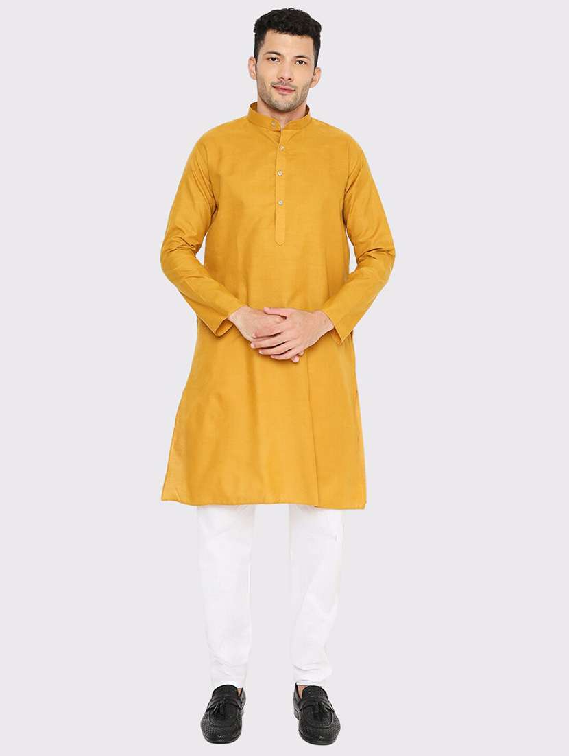 men solid mandarin neck long kurta