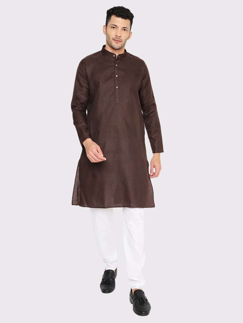 men solid mandarin neck long kurta