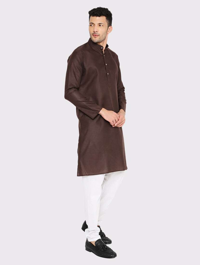 men solid mandarin neck long kurta - 21979286 - Standard Image - 3