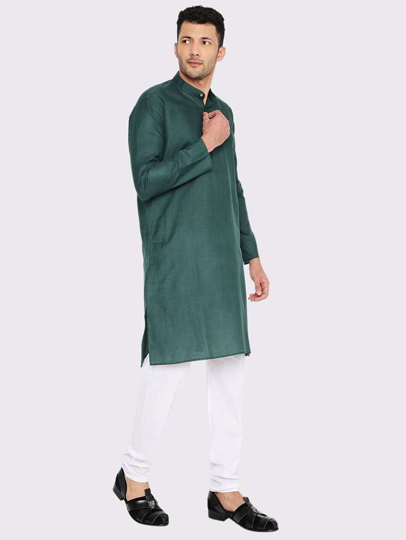 men solid mandarin neck long kurta - 21979288 -  Standard Image - 3