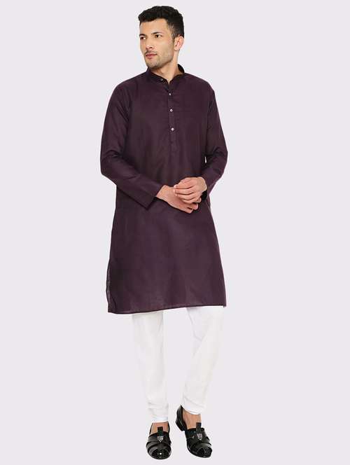 men solid mandarin neck long kurta - 21979290 - Standard Image - 0