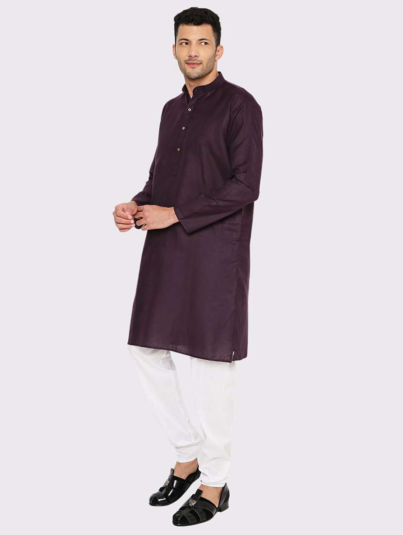 men solid mandarin neck long kurta - 21979290 - Standard Image - 3