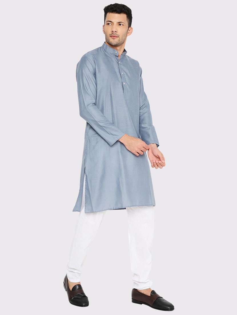 men solid mandarin neck long kurta - 21979302 -  Standard Image - 3