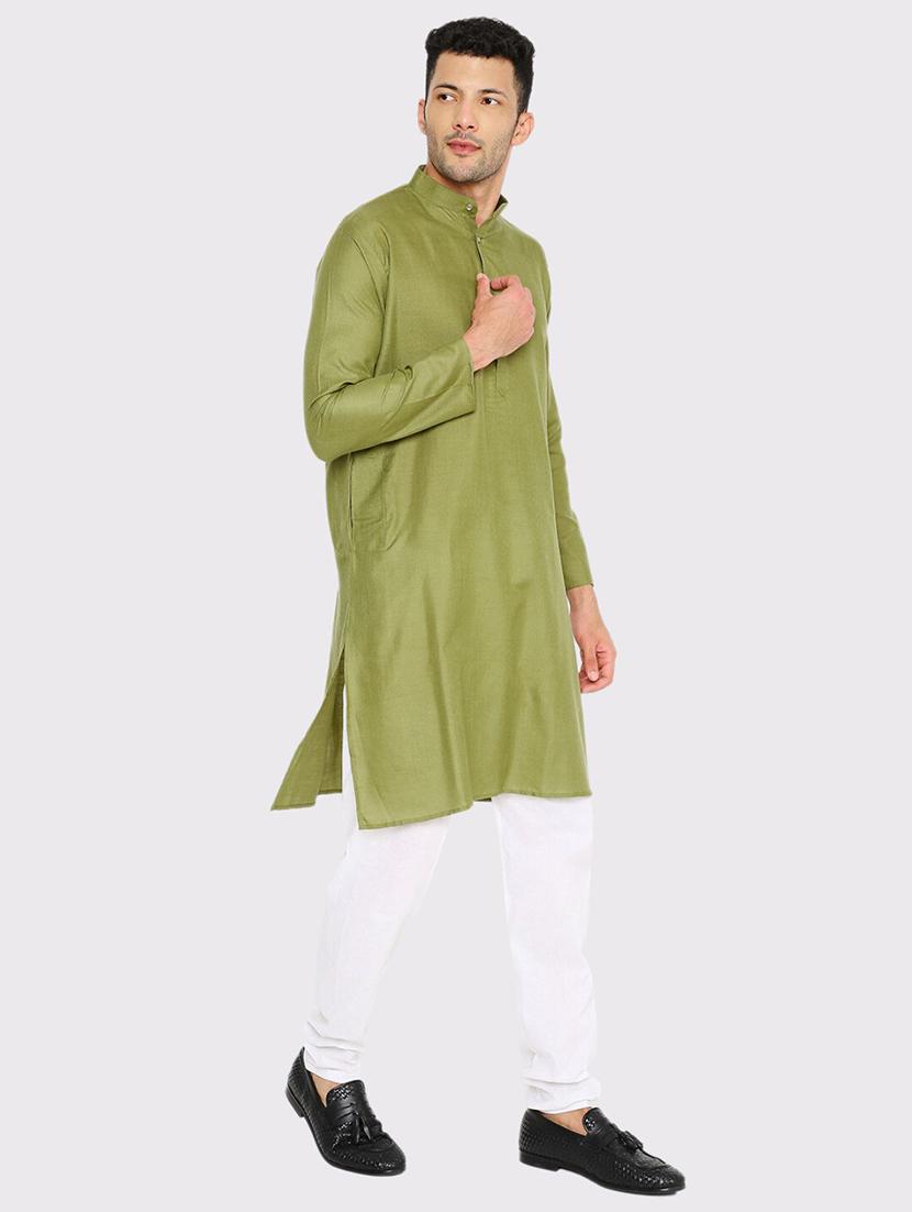 men solid mandarin neck long kurta - 21979303 - Standard Image - 3