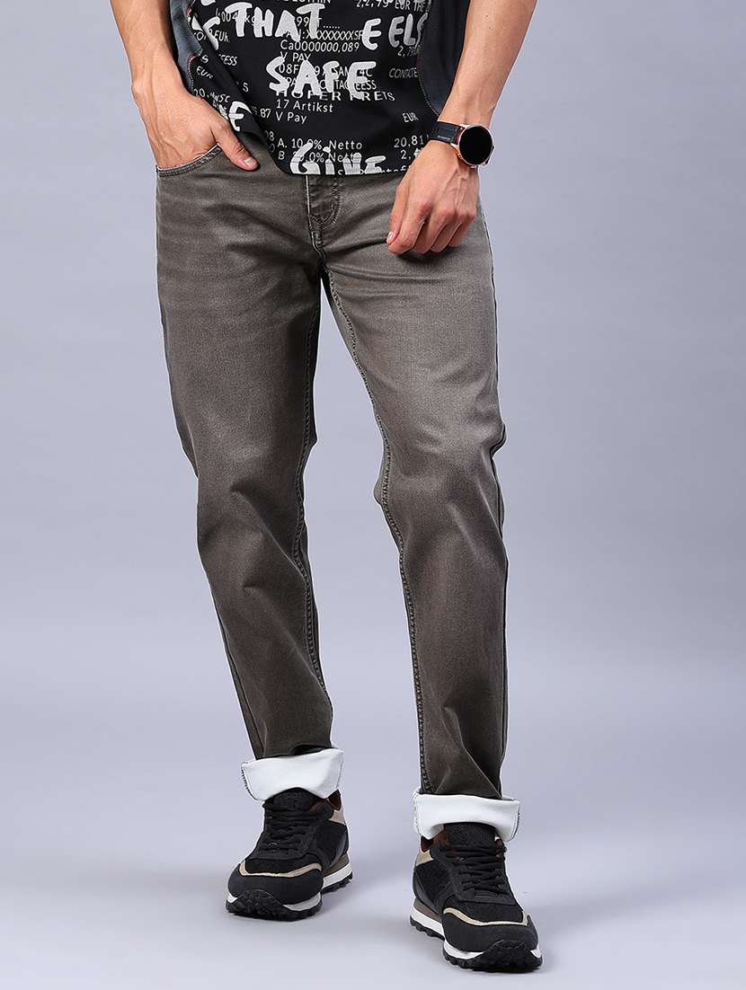 men washed mid rise full length jeans