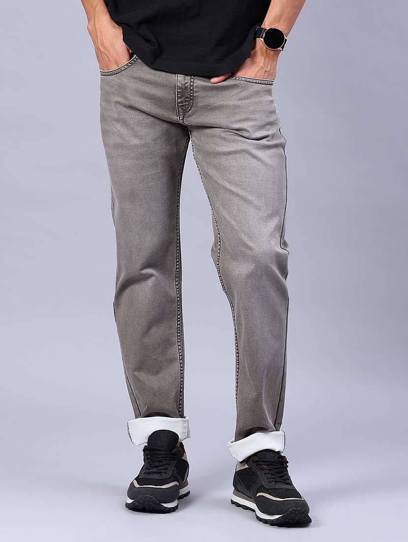 men washed mid rise full length jeans