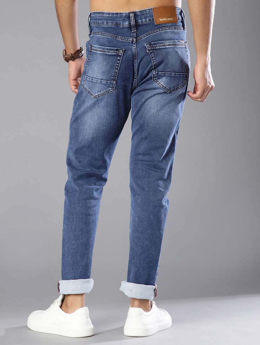 men washed mid rise full length tapered jeans - 21979495 -  Standard Image - 3