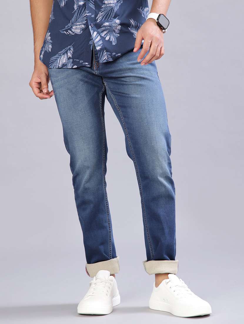 men solid mid rise slim fit jeans