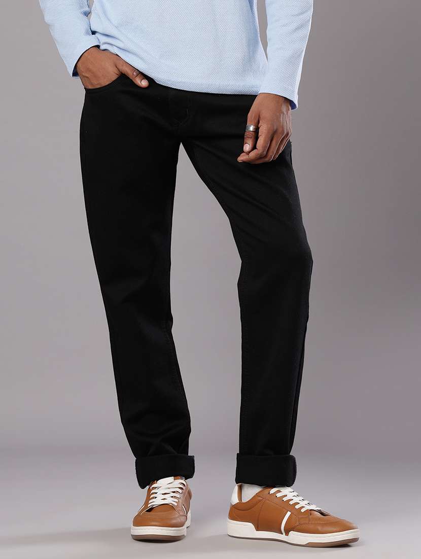 men solid mid rise straight fit jean