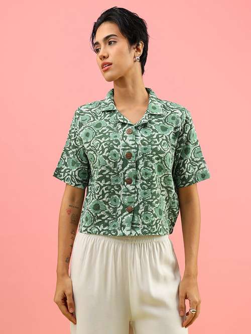women printed collared short sleeve shirt - 21979545 -  Standard Image - 0