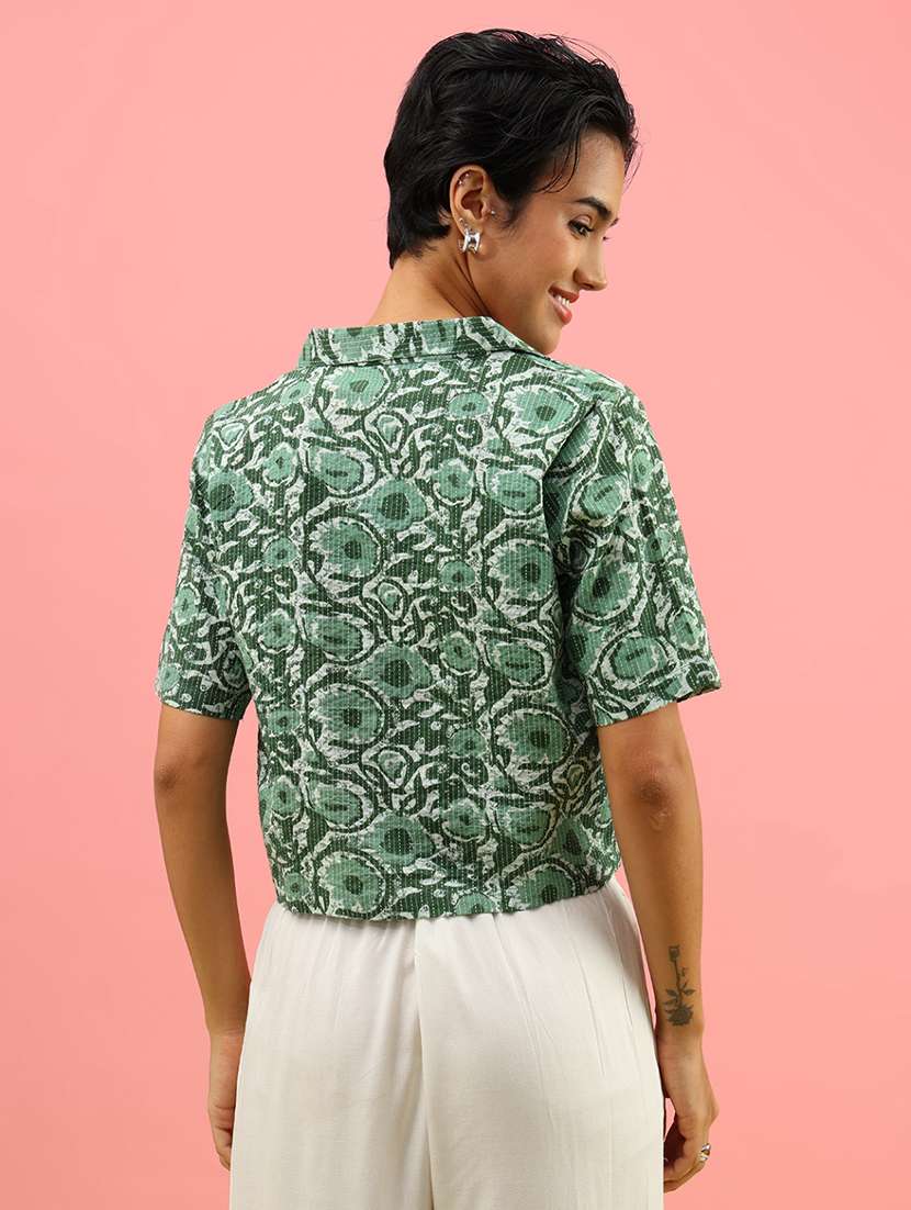 women printed collared short sleeve shirt - 21979545 -  Standard Image - 3