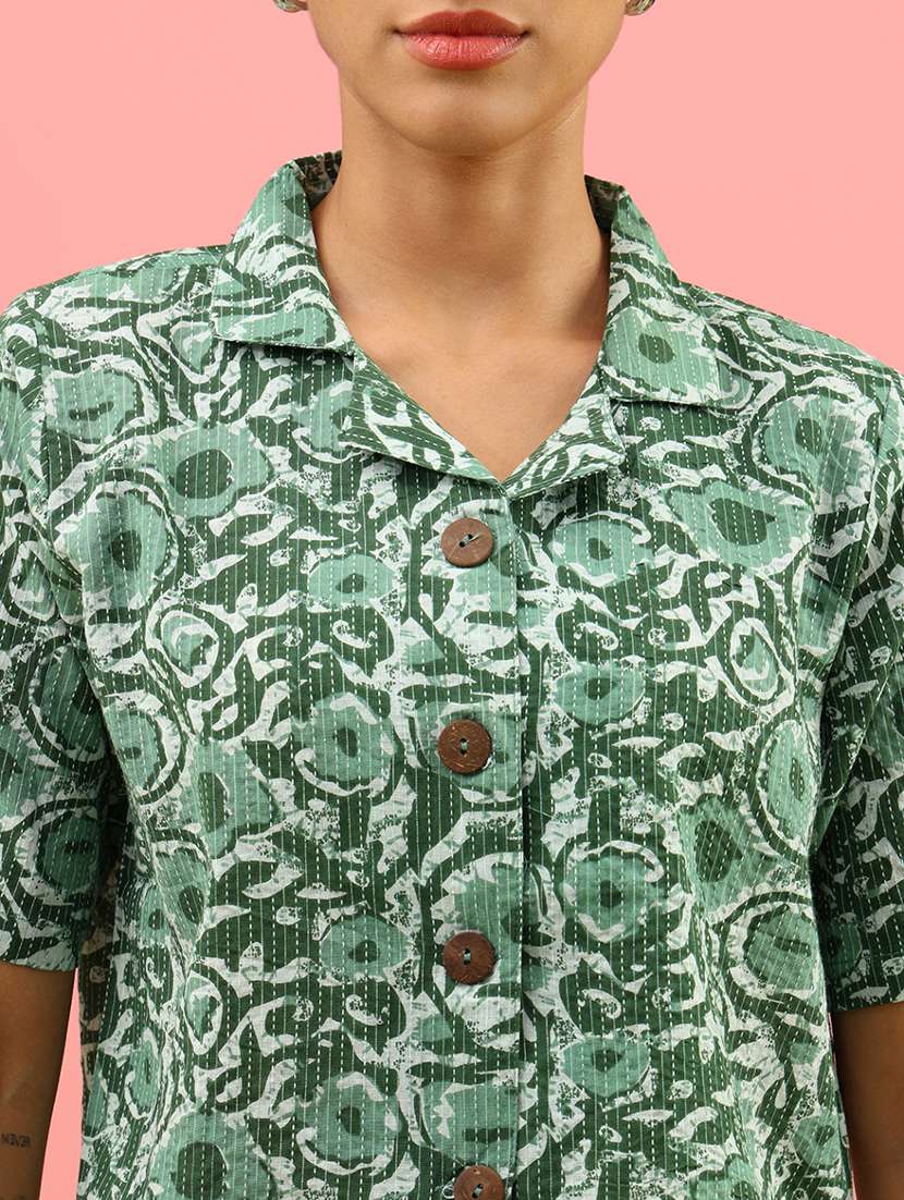 women printed collared short sleeve shirt - 21979545 -  Standard Image - 5