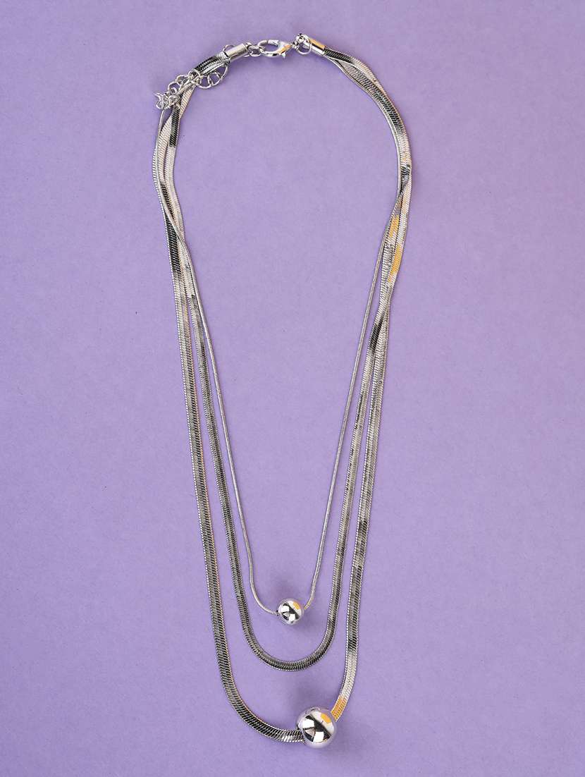 multi-layered ball pendant silver chain necklace