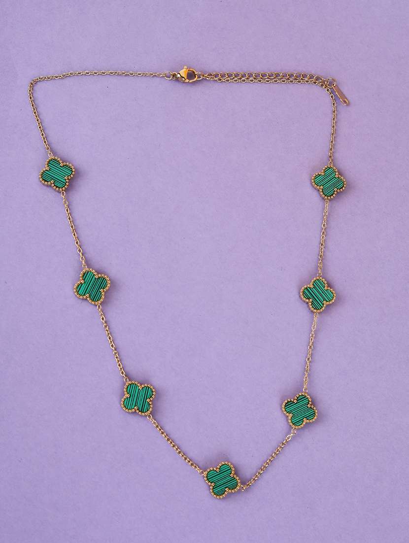 gold chain green clover charm necklace
