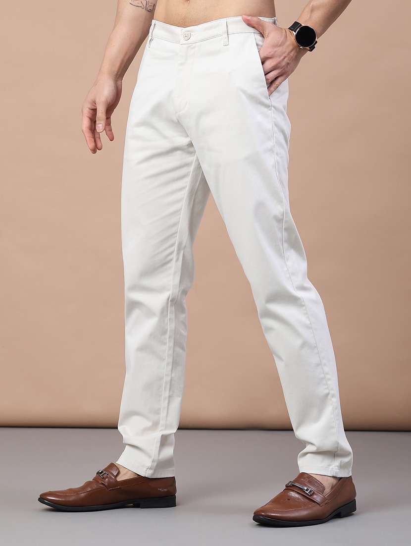 men solid mid rise flat front casual trouser - 21979583 -  Standard Image - 3