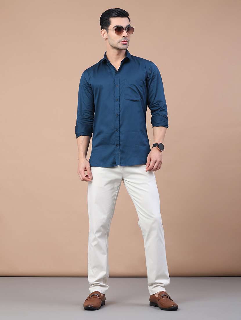 men solid mid rise flat front casual trouser - 21979583 -  Standard Image - 5