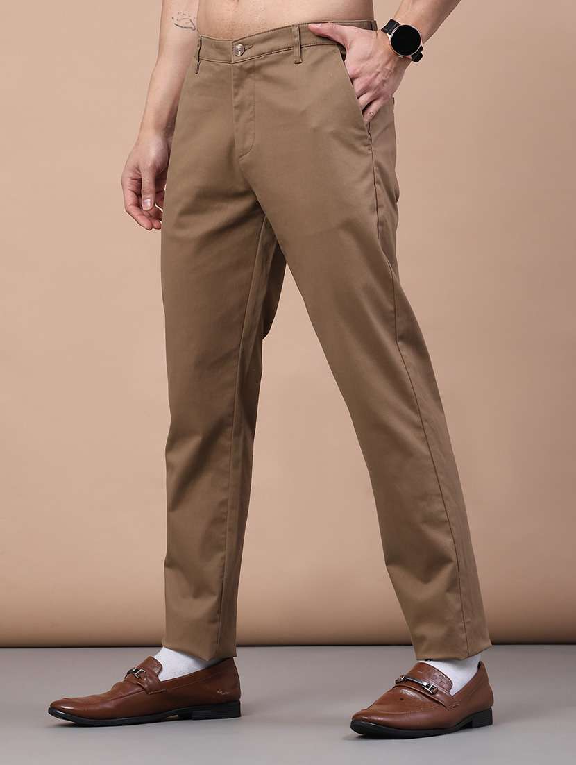 men solid mid rise flat front casual trouser - 21979586 -  Standard Image - 3
