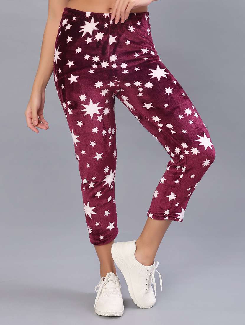 women printed mid rise winter wear pyjama