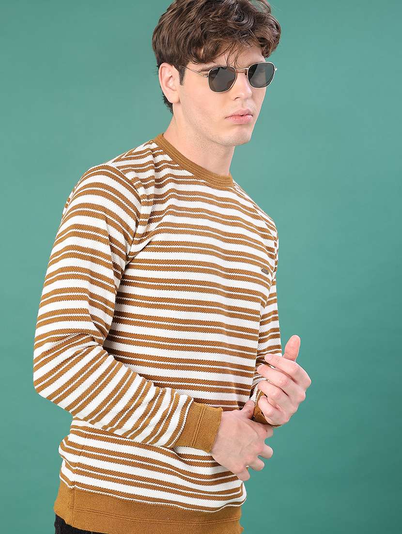 men striped long sleeve regular fit pullover 