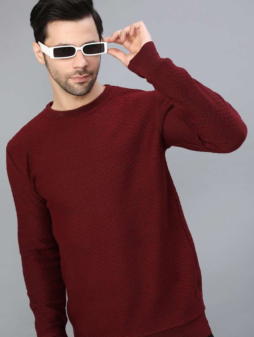 men self design long sleeve regular fit pullover 