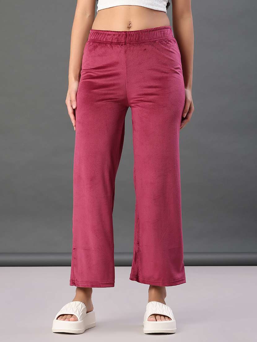 women solid mid rise winter wear pyjama