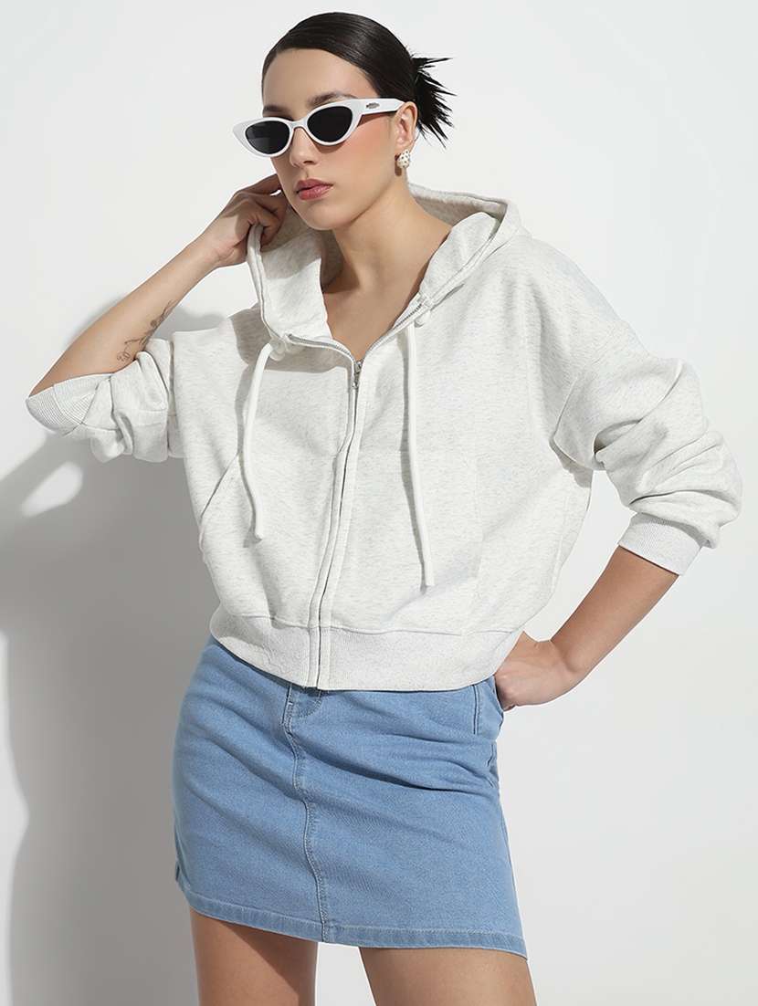 women solid long sleeve hooded sweatshirt - 21979721 - Zoom Image - 0